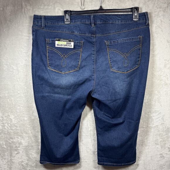 d.jeans NEW Womens Denim Jeans Sz 22W Rolled Capri Plus Stretch Dark Wash Zipper - Picture 3 of 12